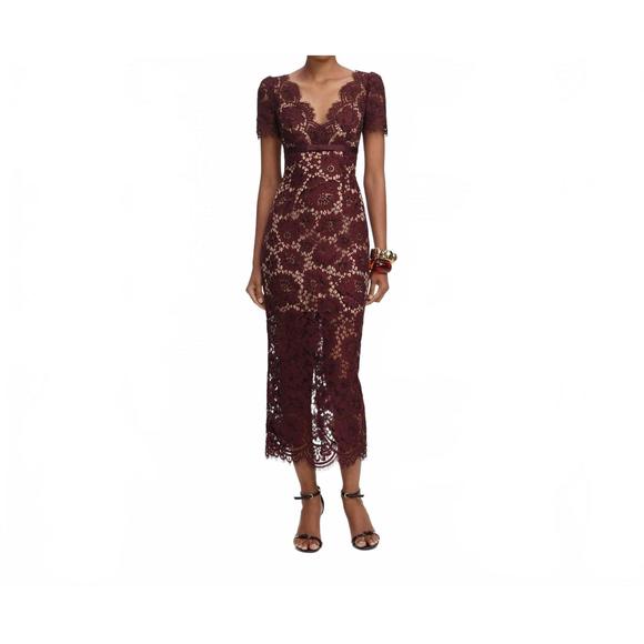 SELF-PORTRAIT Dresses & Skirts - Self-Portrait Burgundy Lace Midi Dress